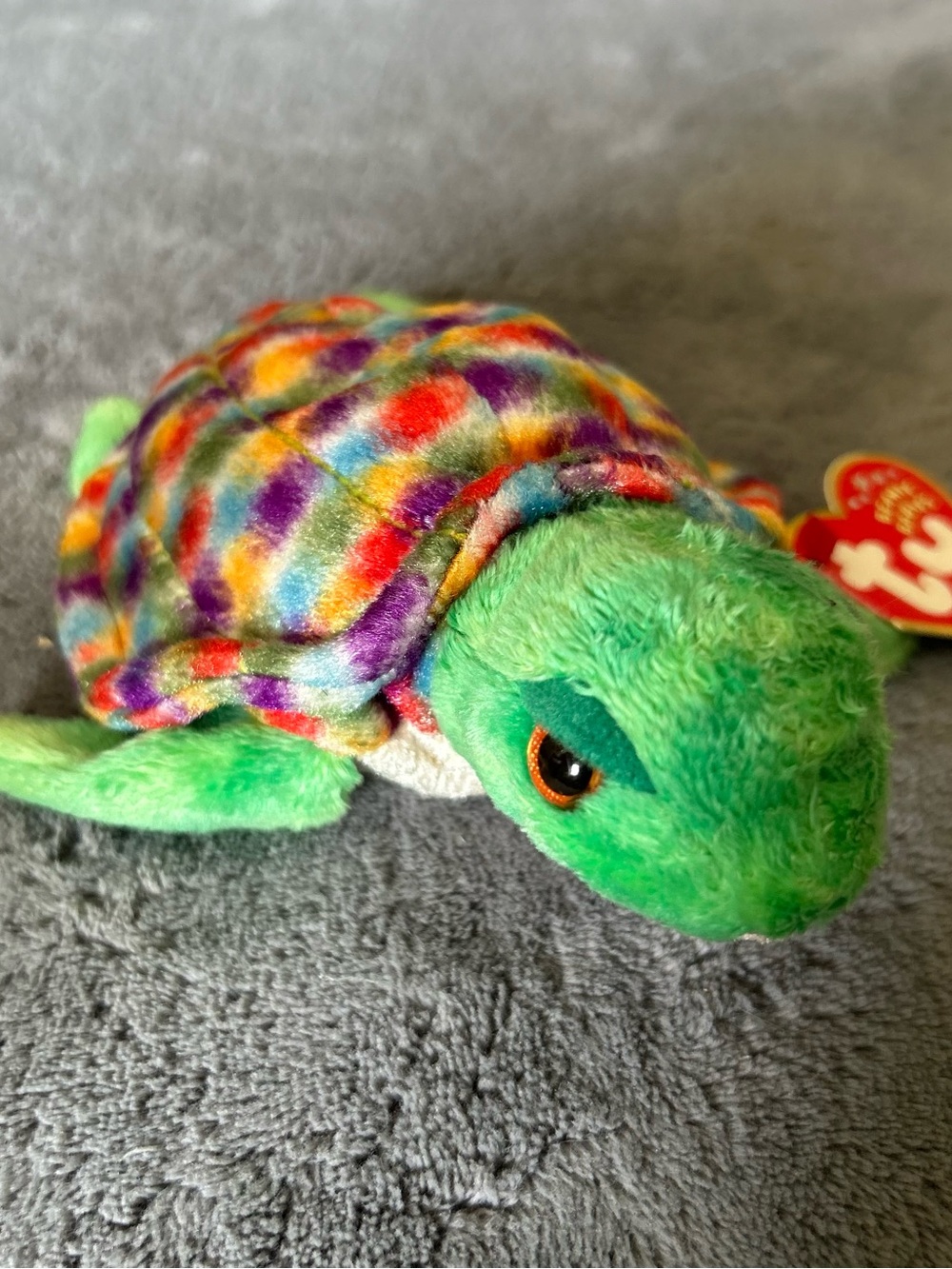TY Plush Sea Turtle with Rainbow Patterned Shell - Green